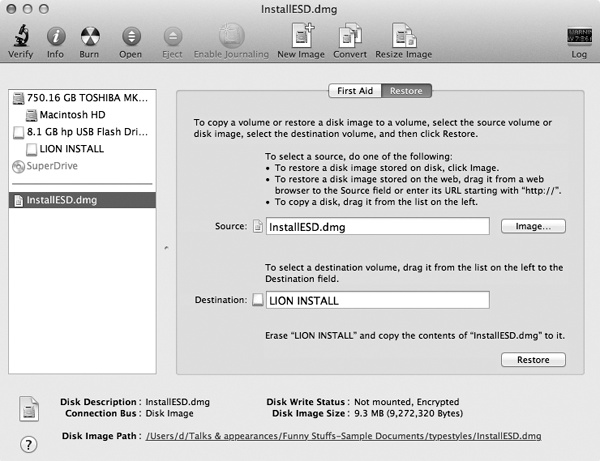 This is what the setup should look like in Disk Utility just before you actually create the installation disk.
