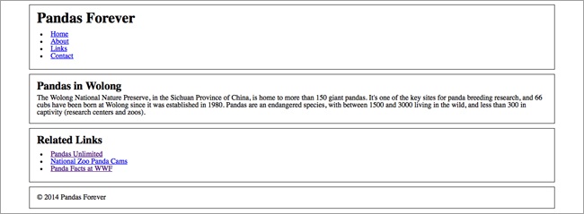 The example site with padding and margins to separate the elements.