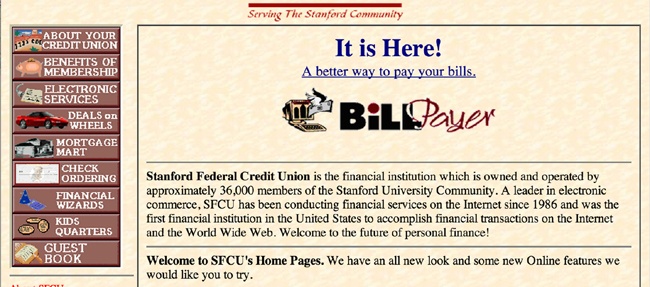 Stanford Federal Credit Union’s website in 1997 (courtesy of Internet Archive)