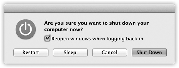 Once the Shut Down dialog box appears, you can press the S key instead of clicking Sleep, R for Restart, Esc for Cancel, or Return for Shut Down.