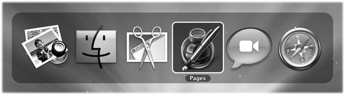 Apple calls this row of open program icons a “heads-up display,” named after the projected data screen on a Navy jet windshield that lets pilots avoid having to look down at their instruments.