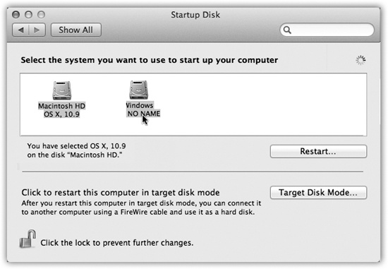 In the Startup Disk pane of System Preferences, the currently selected disk—the one that will be “in force” the next time the machine starts up—is always highlighted. You also see the System folder’s version, the name of the drive it’s on, and its actual name.