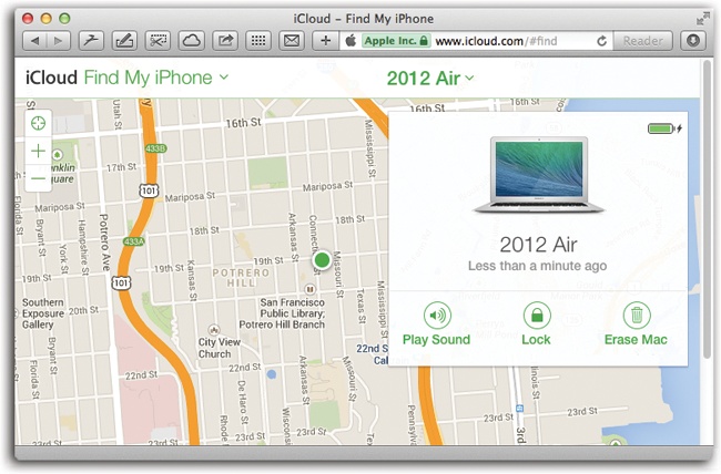 The location process can take a couple of minutes. You can zoom into or out of the map, click Satellite to see an overhead photo of the area, or click Hybrid to see the photo with street names superimposed.The big green dot indicates that one of your Apple gadgets isn’t as lost as you thought.