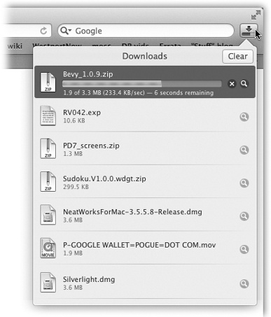 Click the Downloads () button to view this list of recent downloads. Double-click an icon to open the download. Drag it out of the list onto your desktop, or even onto a folder on the desktop. You can even drag it onto a Dock icon to open that file with a particular program.Click the button to jump to the file wherever it’s sitting in the Finder. To remove an item from the list, click it and then press Delete. (The Clear button erases the whole list.)