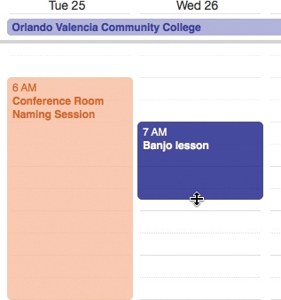 You can resize any Calendar event just by dragging its bottom border. As your cursor touches the bottom edge of an event, it turns into a double-headed arrow. You can now drag the event’s edge to make it take up more or less time on your calendar.