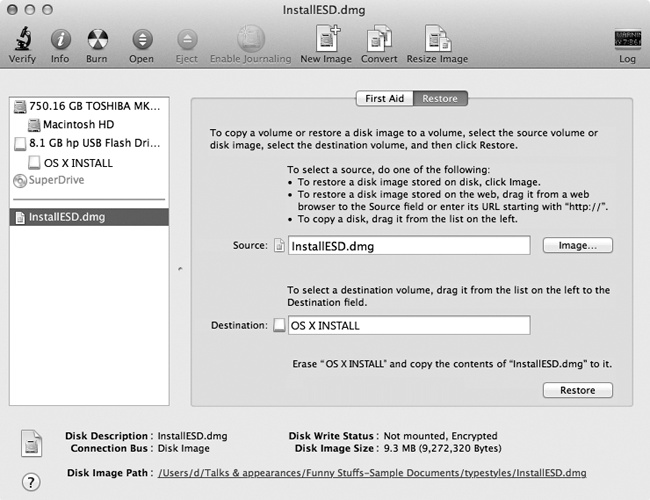 This is what the setup should look like in Disk Utility just before you actually create the installation disk.