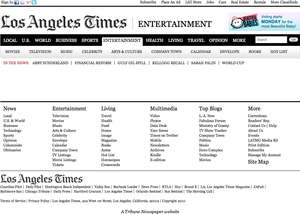 Los Angeles Times header and footer