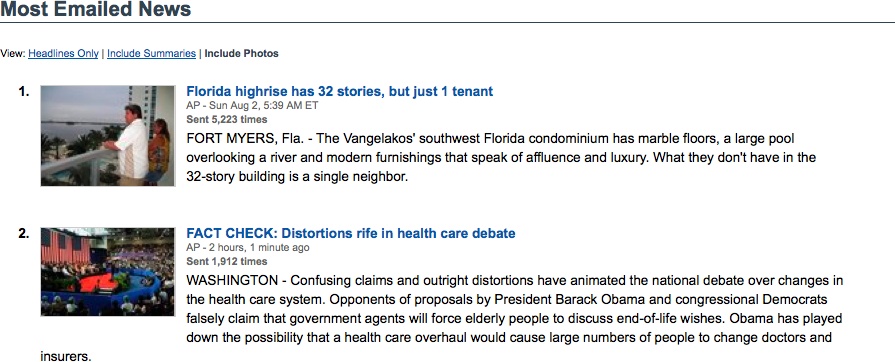 A danger with implicit inputs like send-to-a-friend is that, once the community becomes accustomed to their presence, they risk becoming a type of explicit statement. Do you suppose Yahoo! News has to battle email bots designed to artificially inflate articles’ visibility on the site?