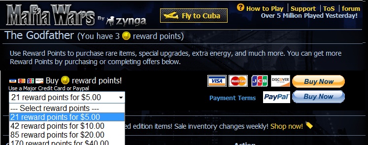 Many social games, such as Mafia Wars by Zynga, earn revenue by selling points. These points can be used to accelerate game progress or to purchase vanity items.