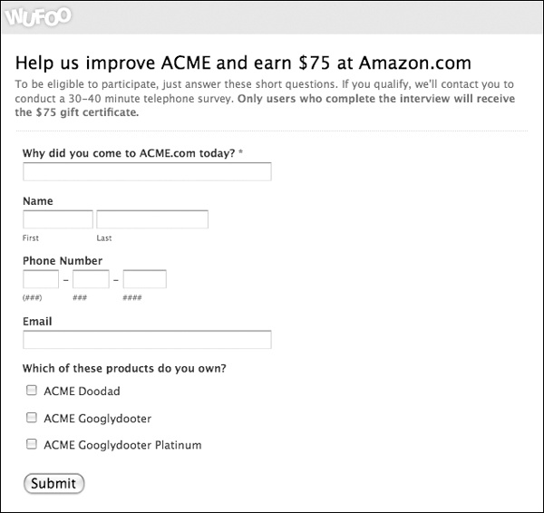 A sample HTML recruiting form using Wufoo. You can embed this somewhere on your Web site, or you can link to it as a standalone page.