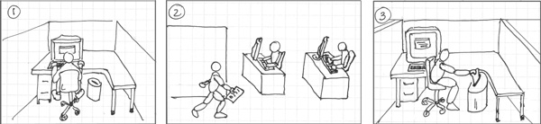 Storyboard of using a printer. (Time to create: less than five minutes.)