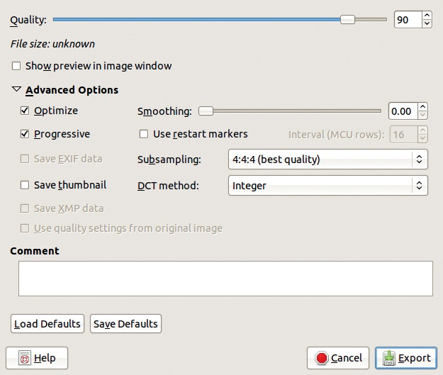 The Export Image as JPEG dialog