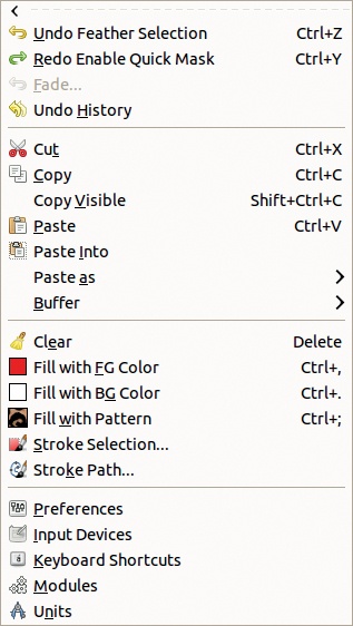 The Edit menu