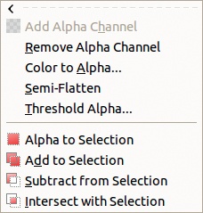 The Transparency menu with an Alpha channel