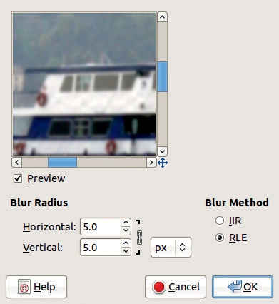 The Gaussian Blur dialog