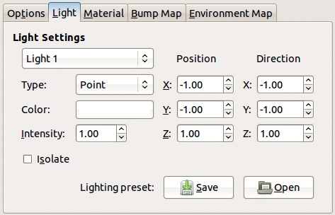 The Lighting Effects dialog, Light tab