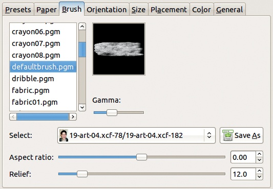 The GIMPressionist dialog, Brush tab