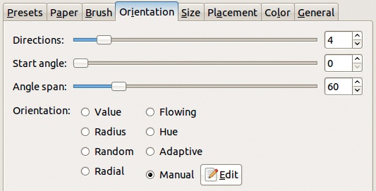 The GIMPressionist dialog, Orientation tab