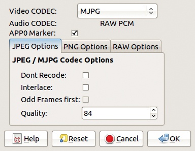 The parameter dialog of the AVI1 encoder