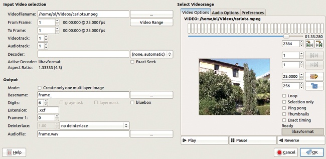 The Extract Videorange dialog, extended