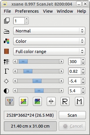 The XSane Control window