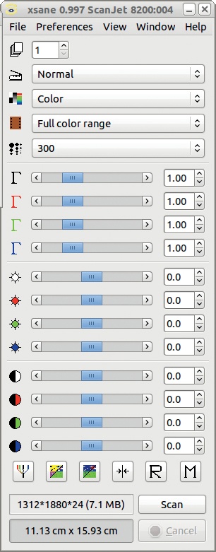 The expanded XSane Control window