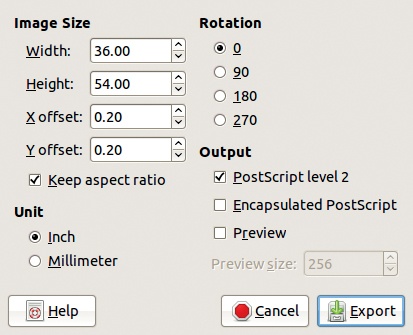 The Export Image as PostScript dialog