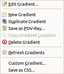 The Gradients dialog menu