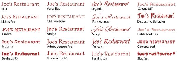 20 different fonts to make you want to eat at Joe’s