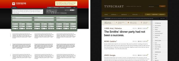 Typetester (left) and Typechart (right) allow you to quickly test-drive HTML type configurations