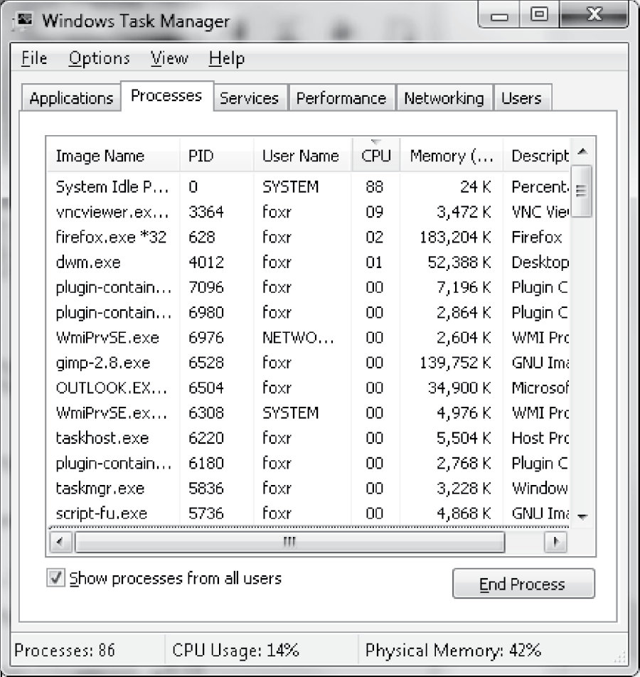 Image of Processes in the Windows Task Manager