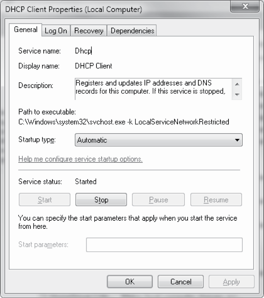 Image of DHCP Properties window