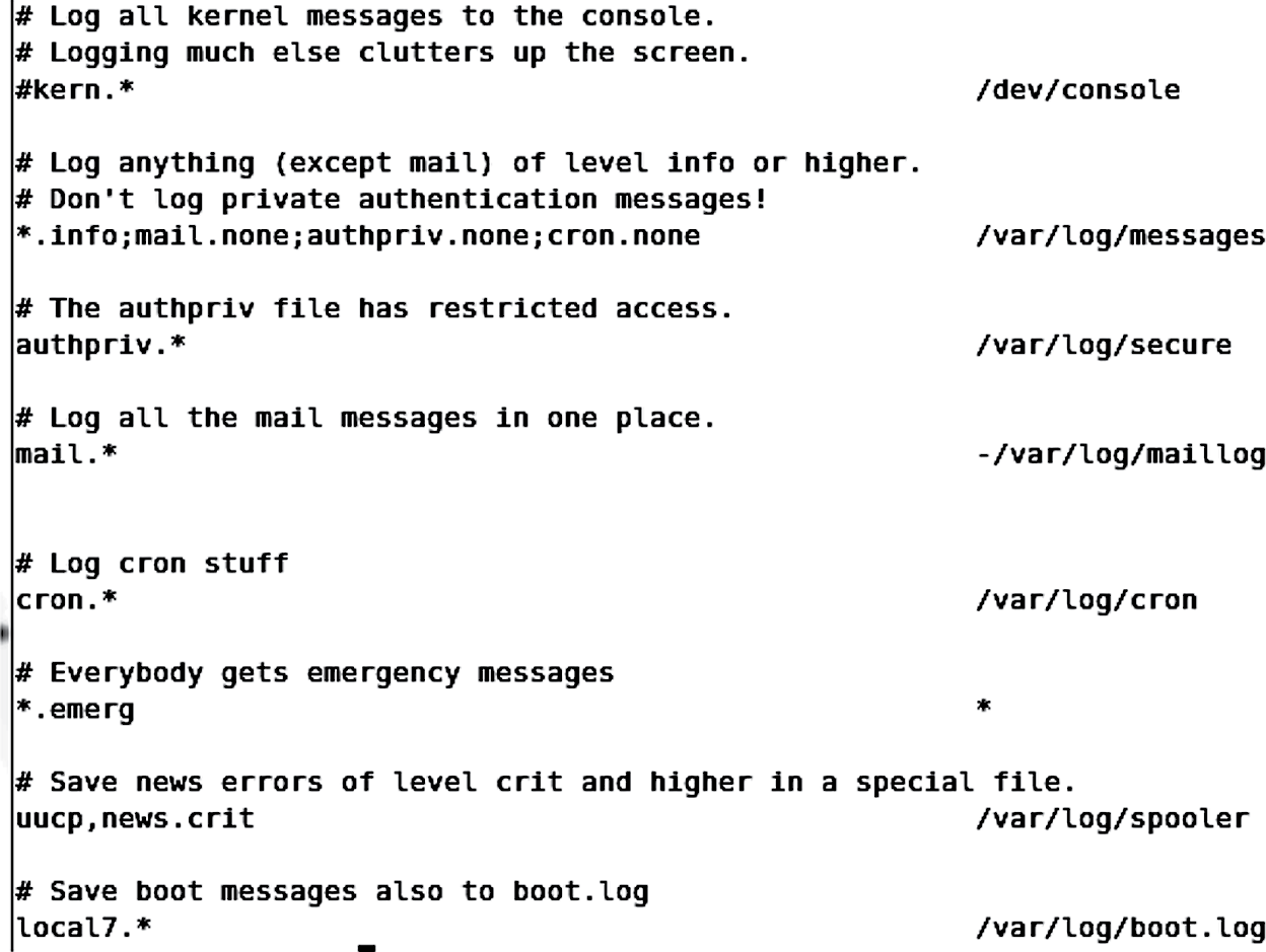 Image of Logging entries from /etc/syslog.conf