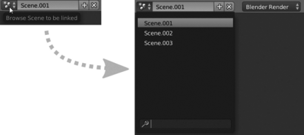 Figure showing Select Scene dropdown. This widget allow us to switch between scenes, but at the same time, we might create new or delete current existing scenes.