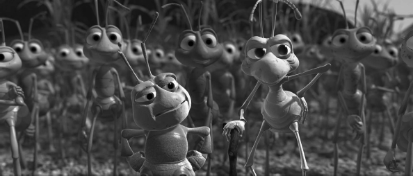 Figure showing Scene of the Pixar's Bugs movie where we can think about the reuse of the armatures on a group of similar characters, instead of developing a specific one for each character.
