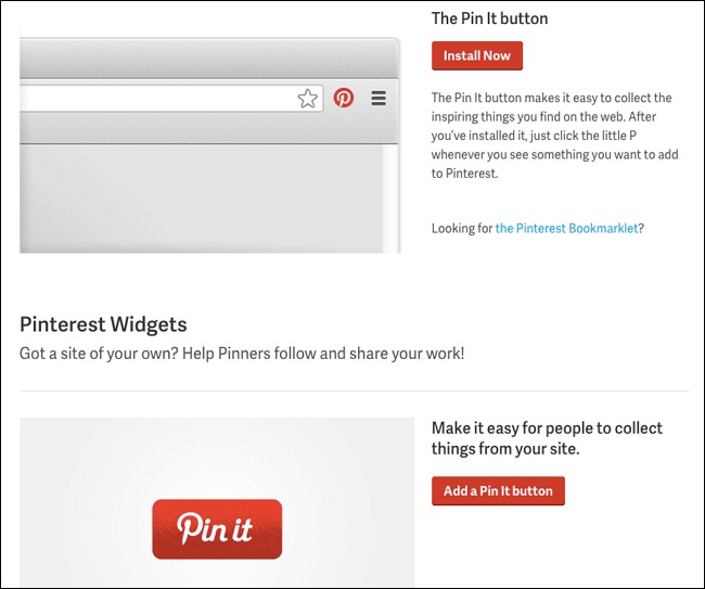 Pinterest offers multiple ways to facilitate sharing (“pinning”).