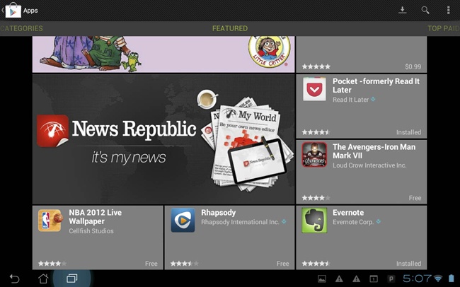 The Google Play store shows ratings at the top level to highlight and promote items (Google Play application on Android).