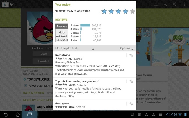 Google Play shows other ratings and reviews of the community as part of the review process (Google Play application on Android).