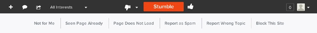 StumbleUpon () includes a drop-down secondary menu under its Thumbs Down selection with which users can give the system more information, some of which is preferential and some which is technical, such as a page not loading.