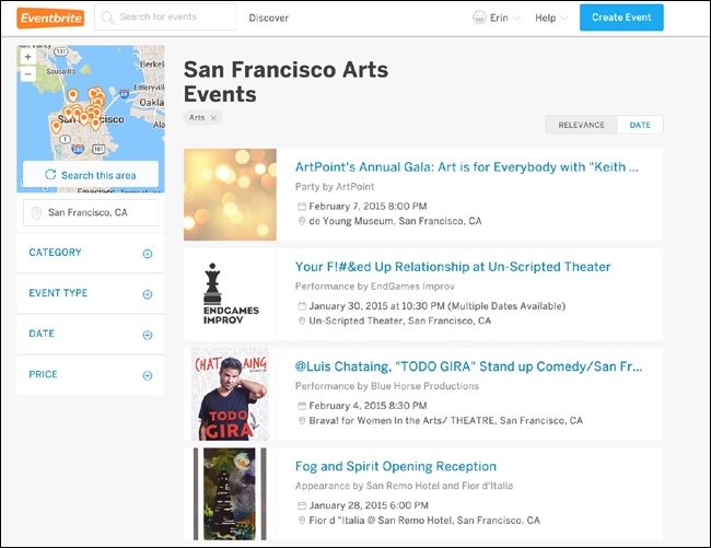 Eventbrite () focuses on local events.