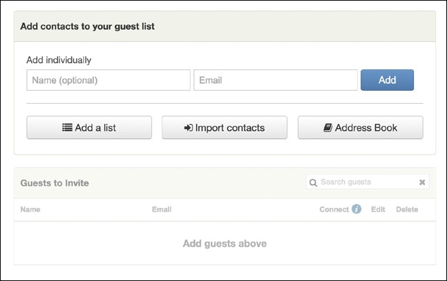 Punchbowl offers the invitation creator a variety of ways to build a guest list.