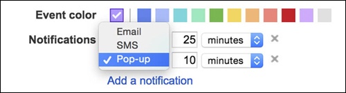 The Google Calendar reminder setup widget.