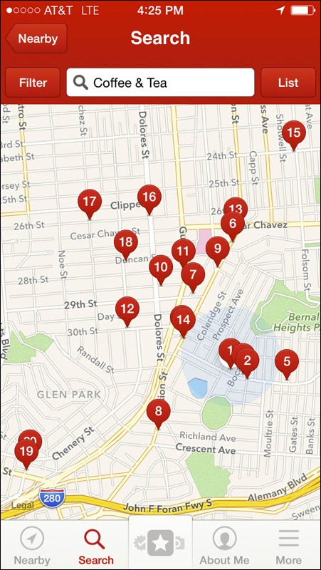 Yelp’s mobile application begin it’s searching based on the user’s location.