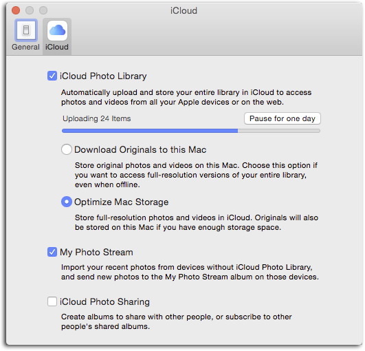 Uploading the contents of your System Photo Library to iCloud can take hours or days, and can slow your Internet experience to a crawl. For that reason, you’ll want to start this process just before you go to bed. That way (hopefully!) the upload will be finished by the time you wake up.