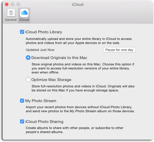 The iCloud pane of Photos’ preferences holds the key to turning on various iCloud services.If you someday decide to turn off iCloud Photo Sharing on one of your devices, the contents of any shared albums will still be visible and editable on any other devices that still have iCloud Photo Sharing turned on.