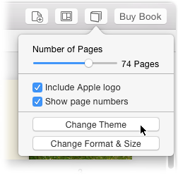 This menu also lets you specify the number of pages in your project (say, to keep the project below a certain cost), turn page numbering on or off, and remove the light-gray Apple logo that appears at the bottom of the last left-facing page in your book.