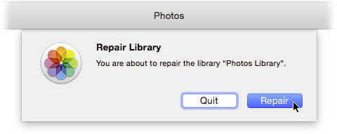 When you see this sheet, click Repair, and then enter your Mac’s password when prompted. It takes a little while for Photos to repair your library, so feel free to vacuum or wash your hair while it does its thing.