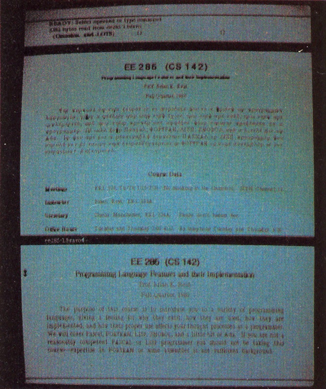 A “screenshot” (Polaroid[!]) of Bravo. The bottom window is being used to make a form in the top window. (Courtesy DigiBarn Computer Museum.)