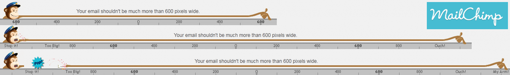 MailChimp shows you what can’t be done, by having the poor chimp’s arm stretch so far that it pops off when you try to make an email too wide. (Courtesy Little Big Details.)