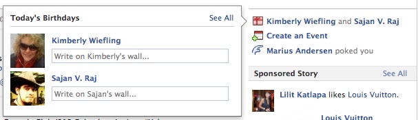 If multiple friends have their birthdays on the same day, Facebook’s birthday microinteraction lets you write on both of their walls at the same time. (Courtesy Marina Janeiko and Little Big Details.)